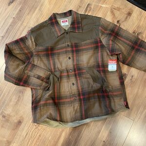 Wrangler Brown and Red Plaid fleece lined Shirt jacket XL